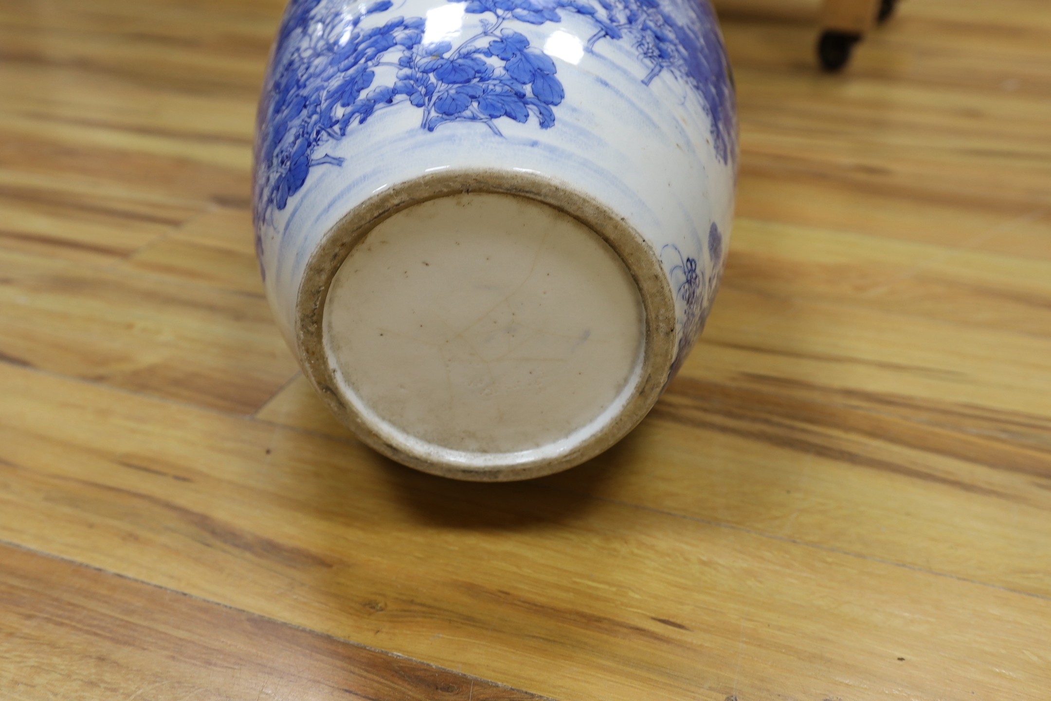 A massive Japanese underglaze blue and enamelled vase, Meiji period, 62cm